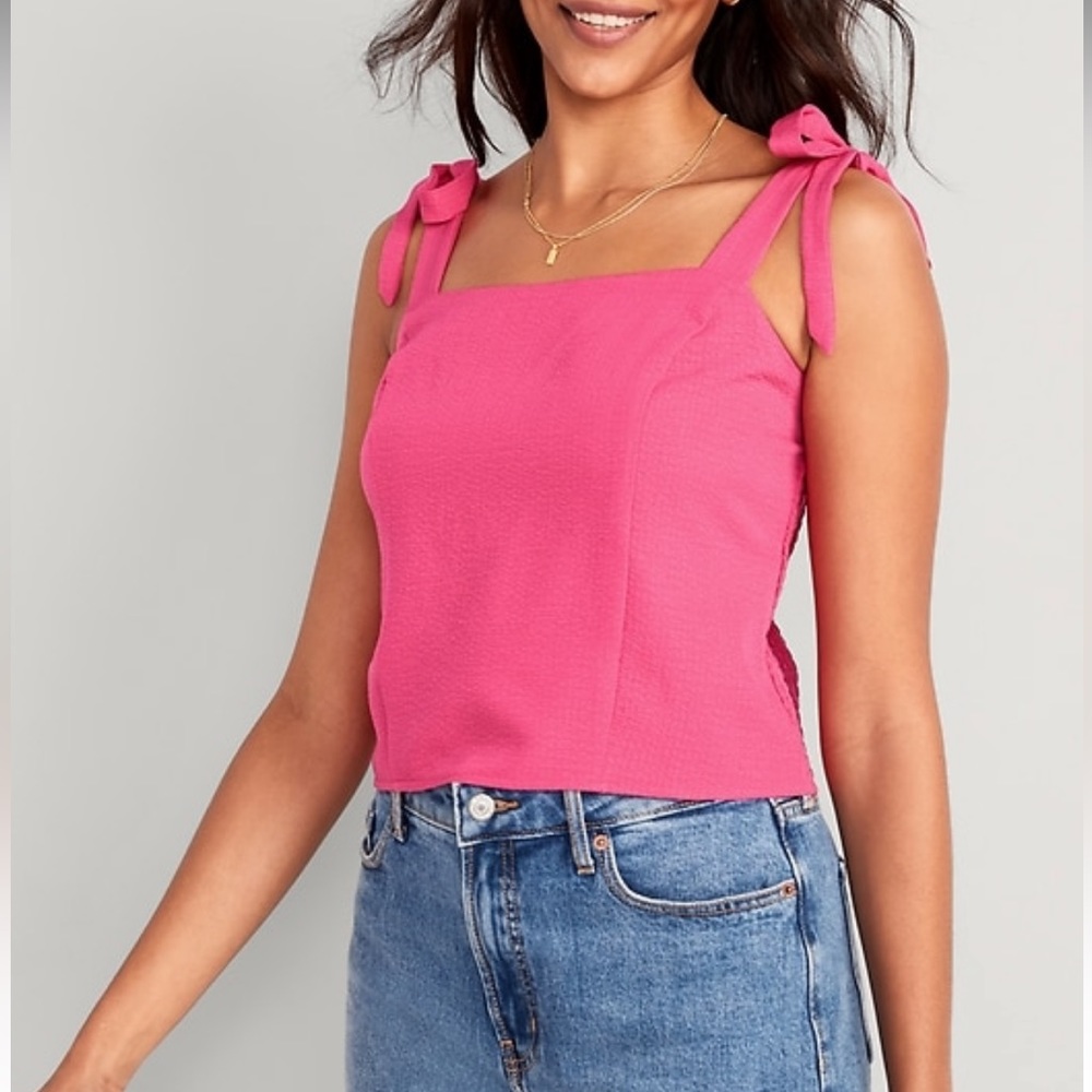 Pink tie shoulder corset top